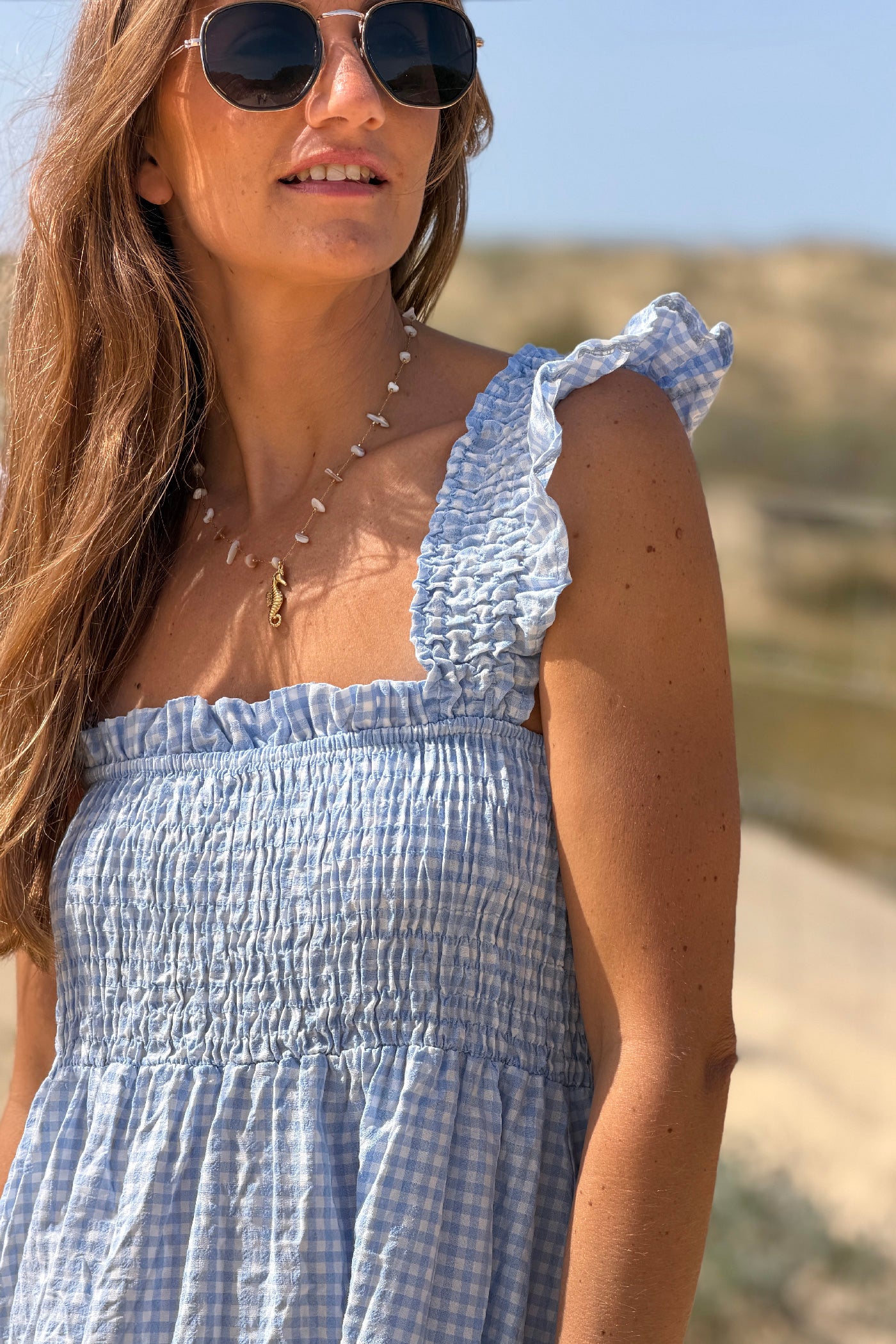Blue Gingham Smocked Sun Dress
