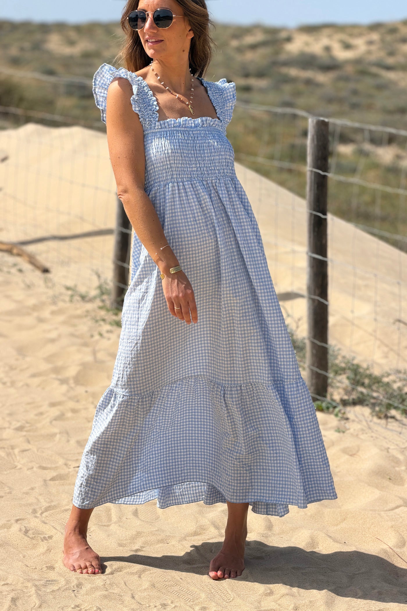 Blue Gingham Smocked Sun Dress
