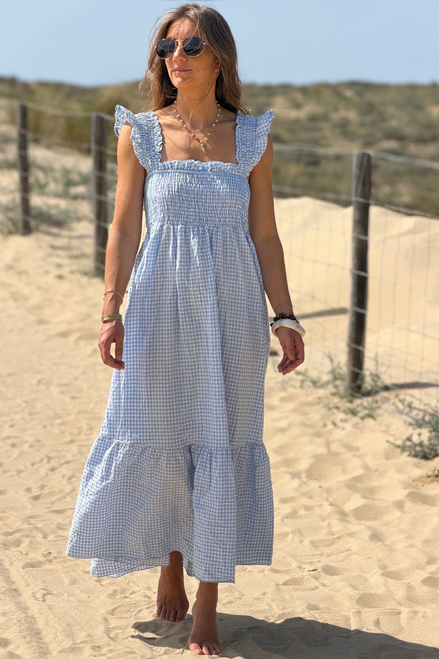 Blue Gingham Smocked Sun Dress
