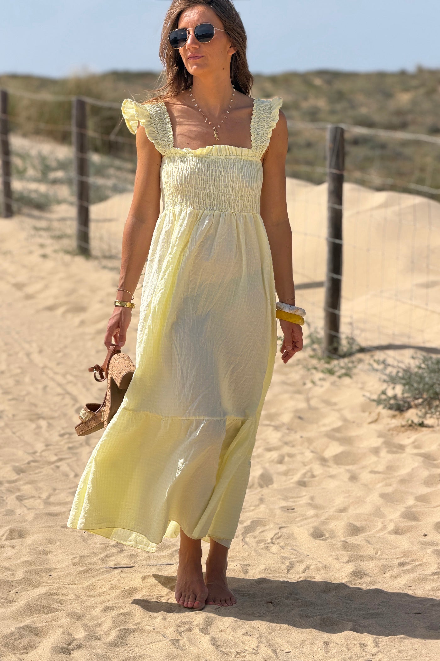 Butter Yellow Gingham Smocked Sun Dress
