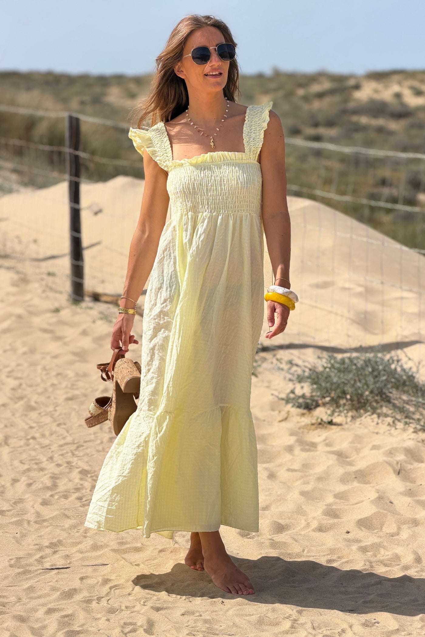 Butter Yellow Gingham Smocked Sun Dress