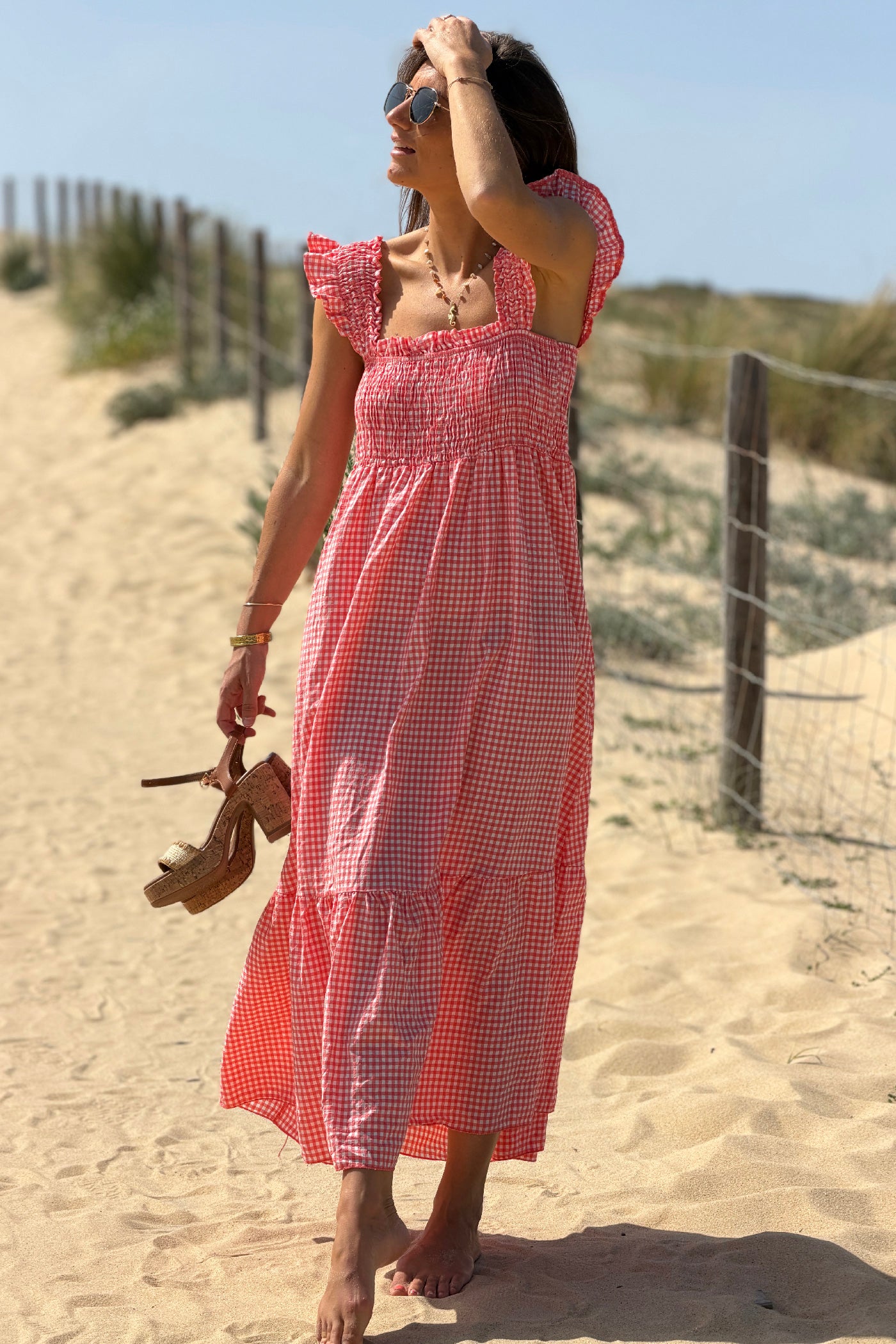 Pink Gingham Smocked Sun Dress
