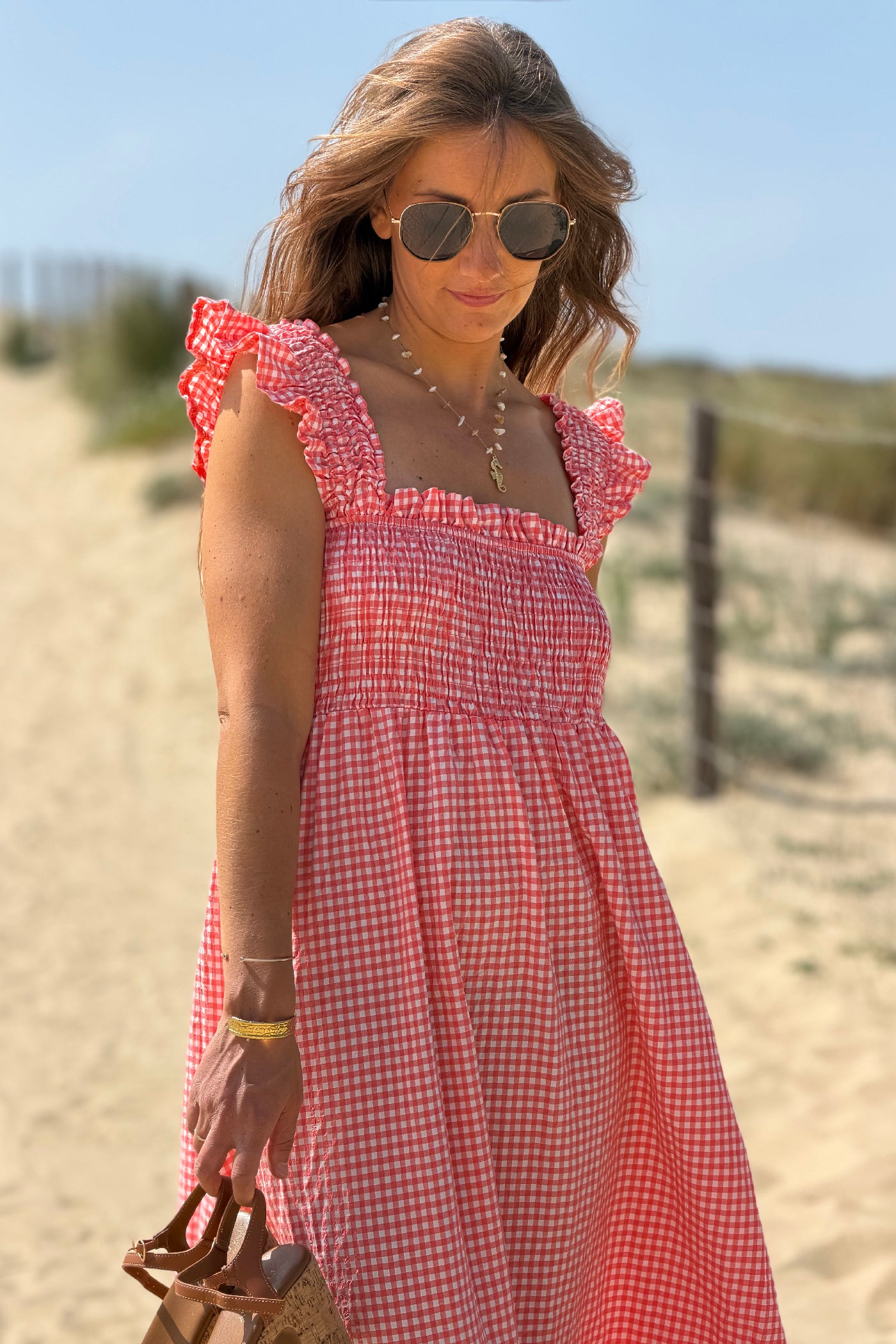Pink Gingham Smocked Sun Dress
