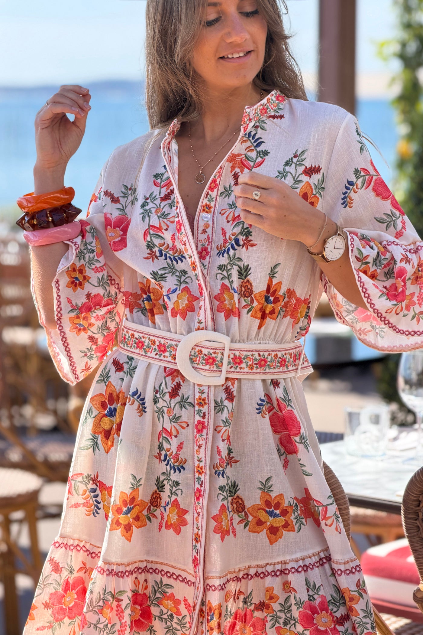 Cream Floral Border Print Midsommar Dress