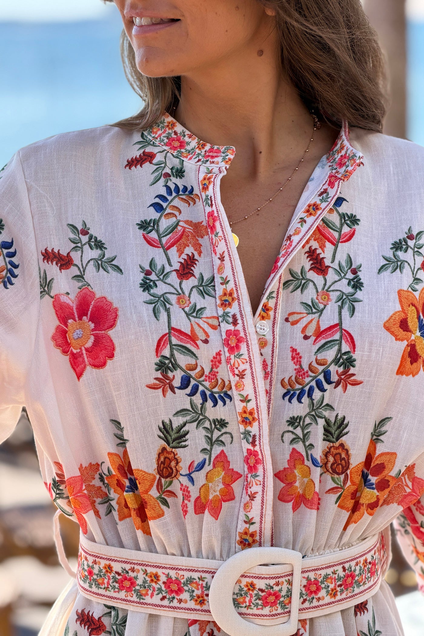 Cream Floral Border Print Midsommar Dress