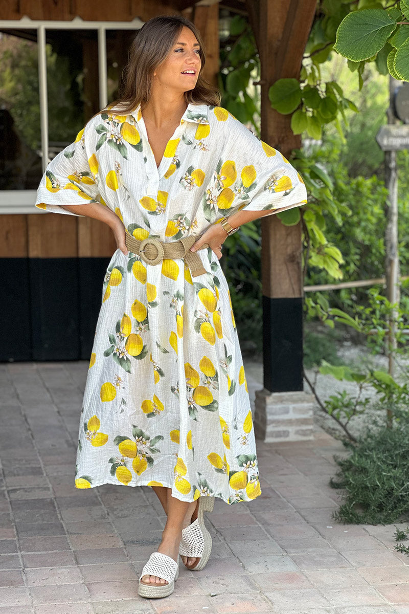 White Lovely Lemons Gauze Maxi Dress
