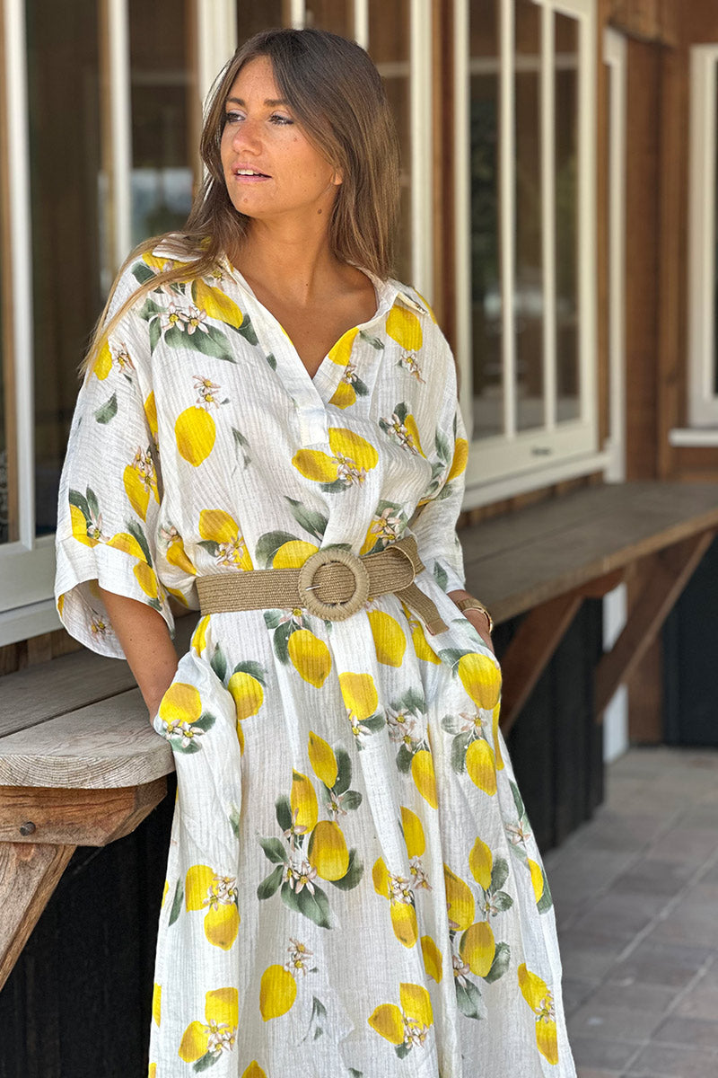 White Lovely Lemons Gauze Maxi Dress