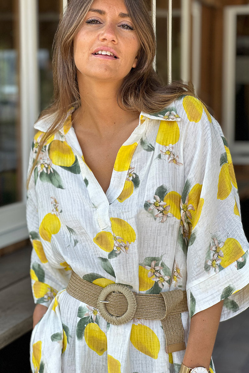 White Lovely Lemons Gauze Maxi Dress