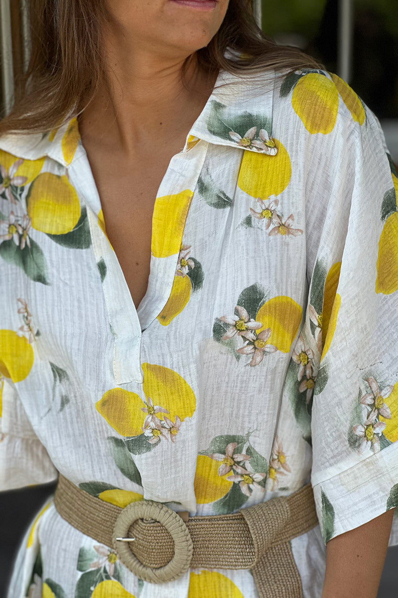 White Lovely Lemons Gauze Maxi Dress