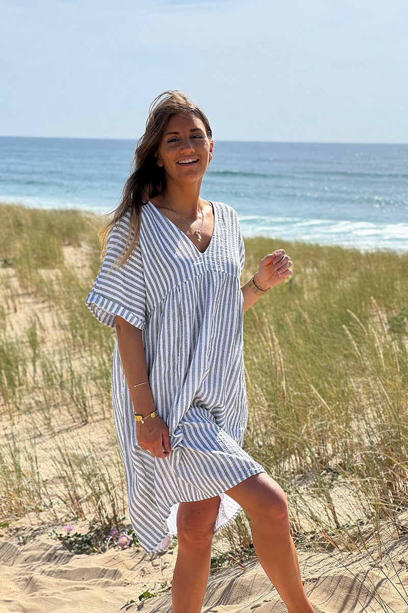 Olive Striped Gauze Sundress