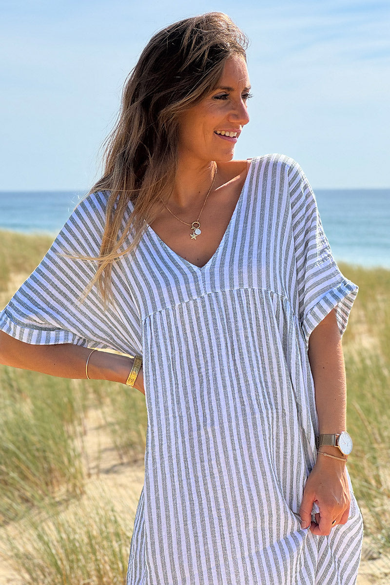 Olive Striped Gauze Sundress