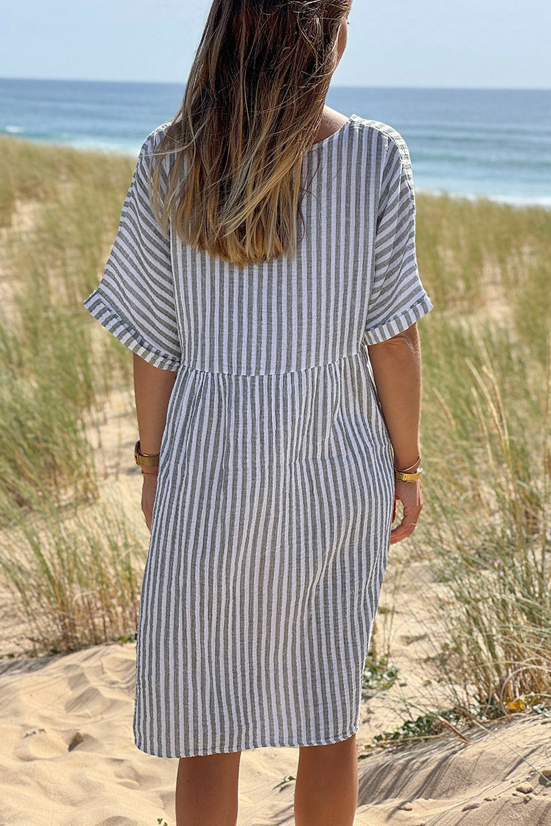 Olive Striped Gauze Sundress