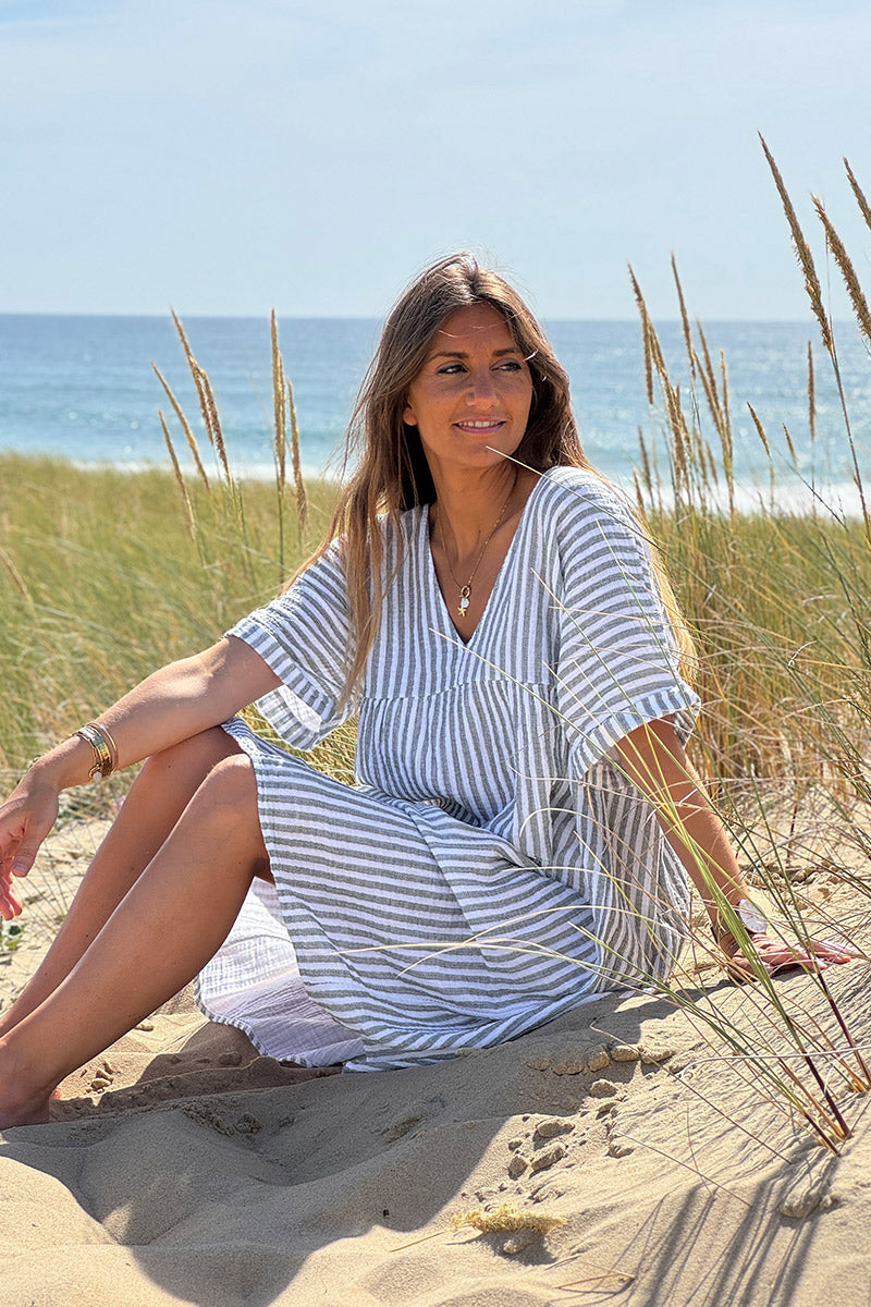 Olive Striped Gauze Sundress