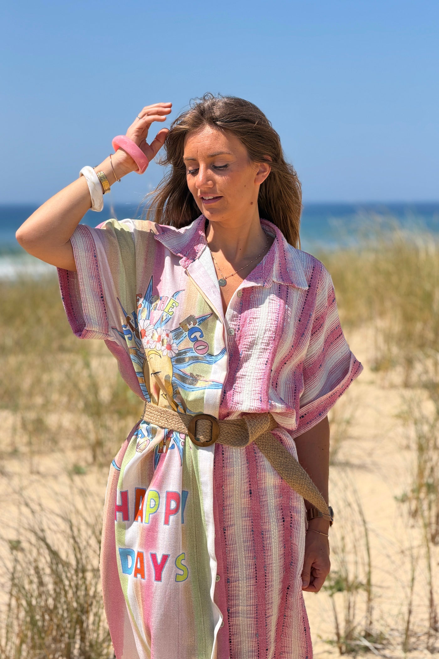 Pink “Happy Days” Pastel Stripe Gauze Caftan