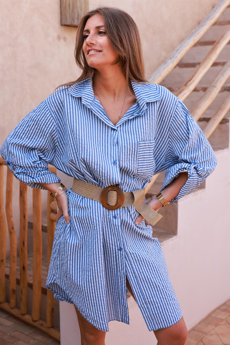 Shirt Dress With Belt Robe Chemise Bleue Zara ROBE-CHEMISE EN