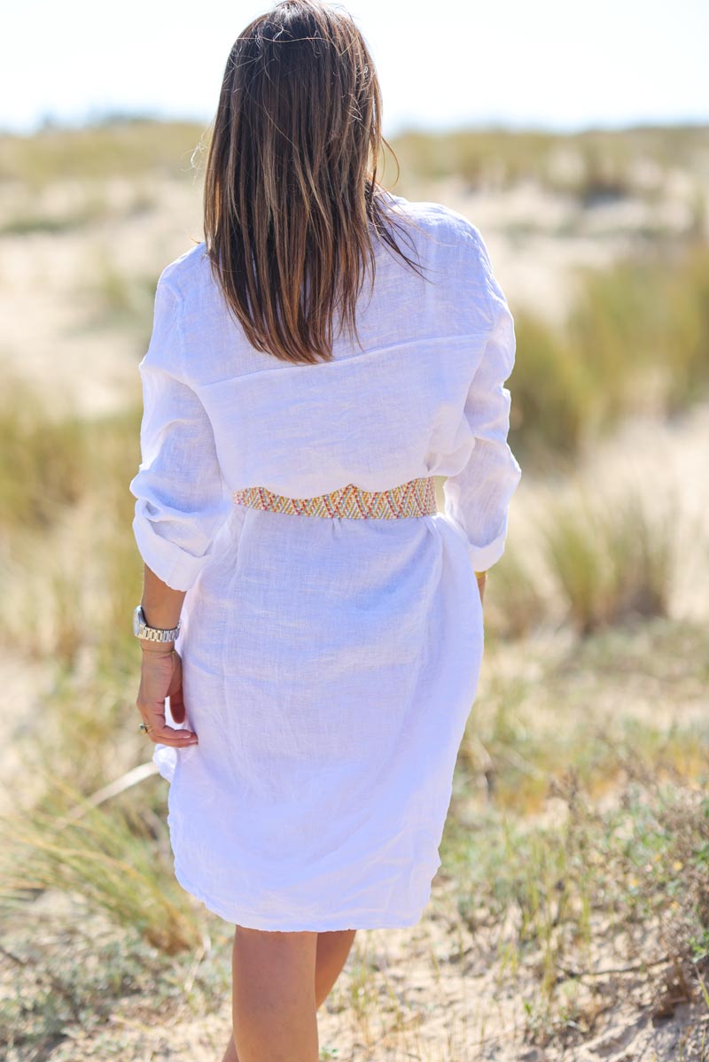 Robe chemise blanche en lin boutonn e poche sequins Horizons