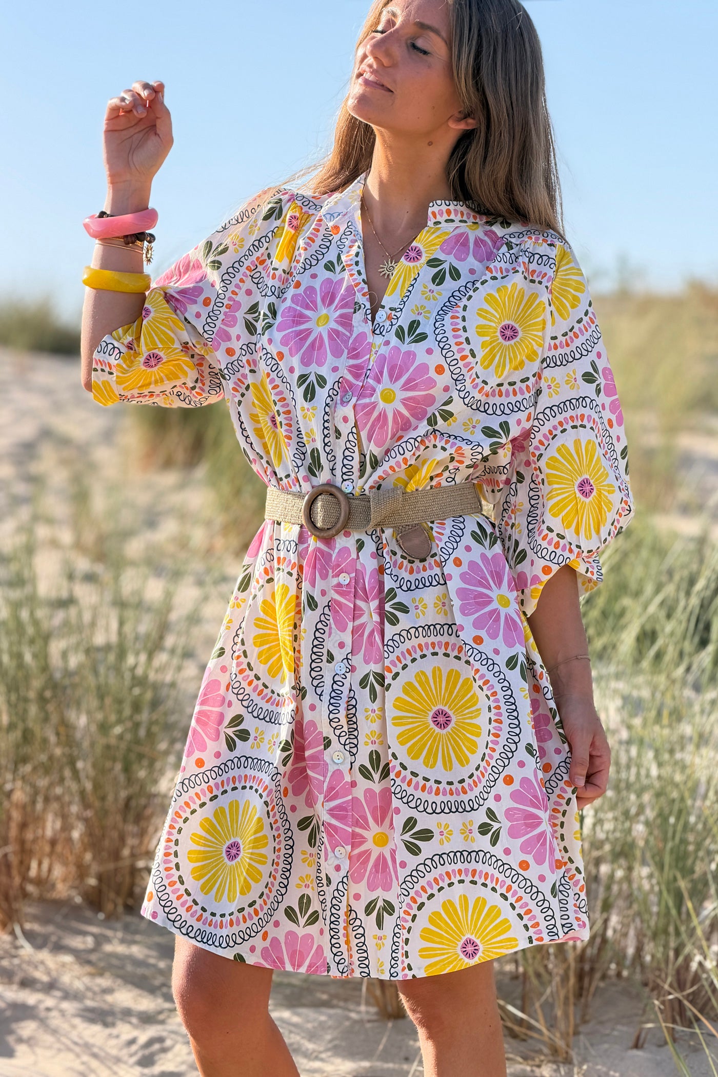 Yellow Floral Medallion Vintage Caftan
