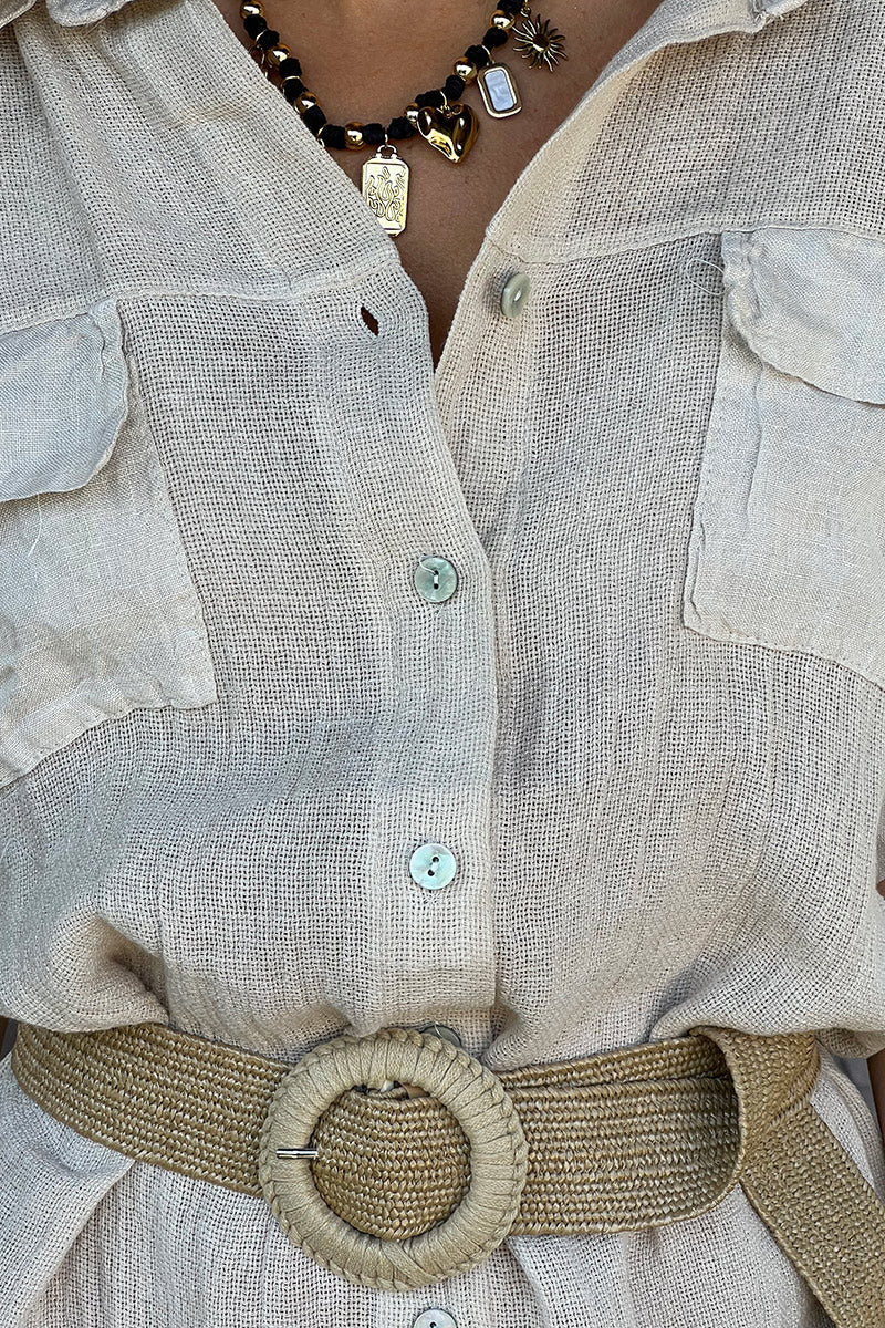 Beige Linen Beach Maxi Dress