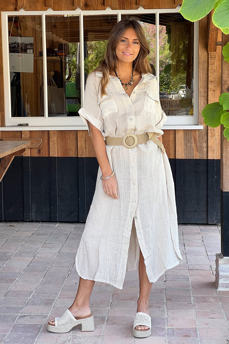 Beige Linen Beach Maxi Dress