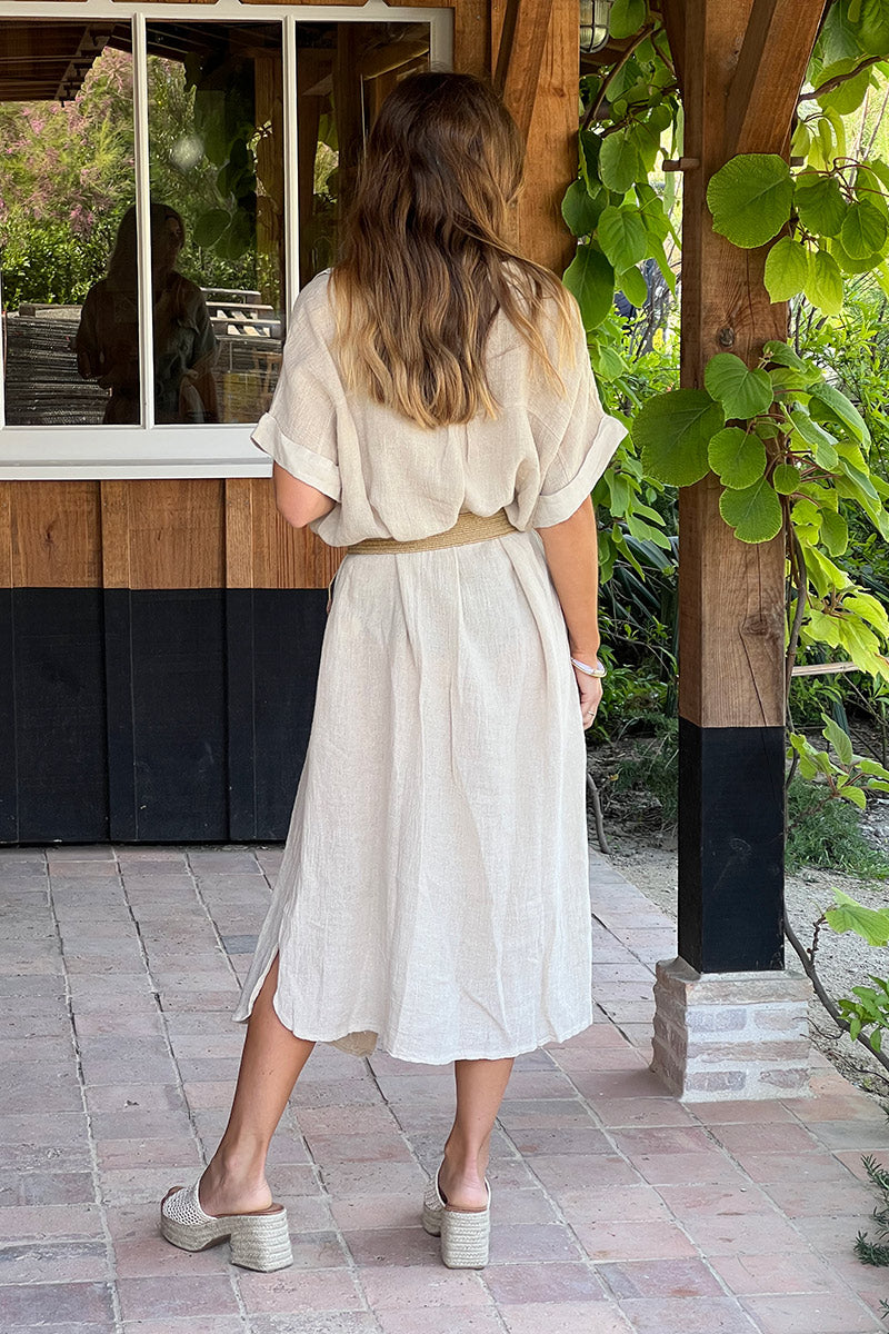 Beige Linen Beach Maxi Dress