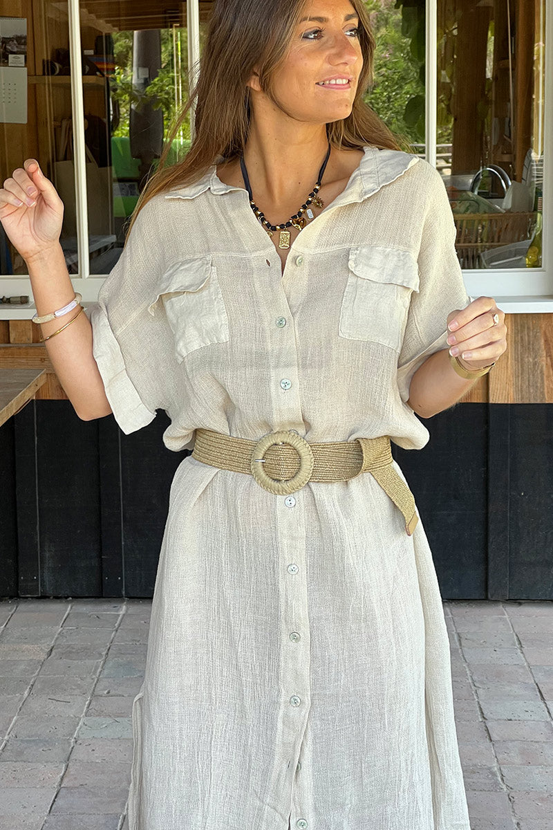 Beige Linen Beach Maxi Dress