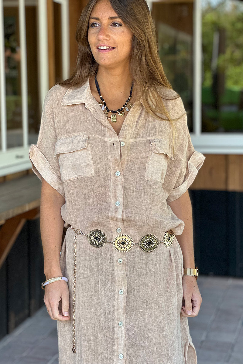 Light Brown Linen Beach Maxi Dress