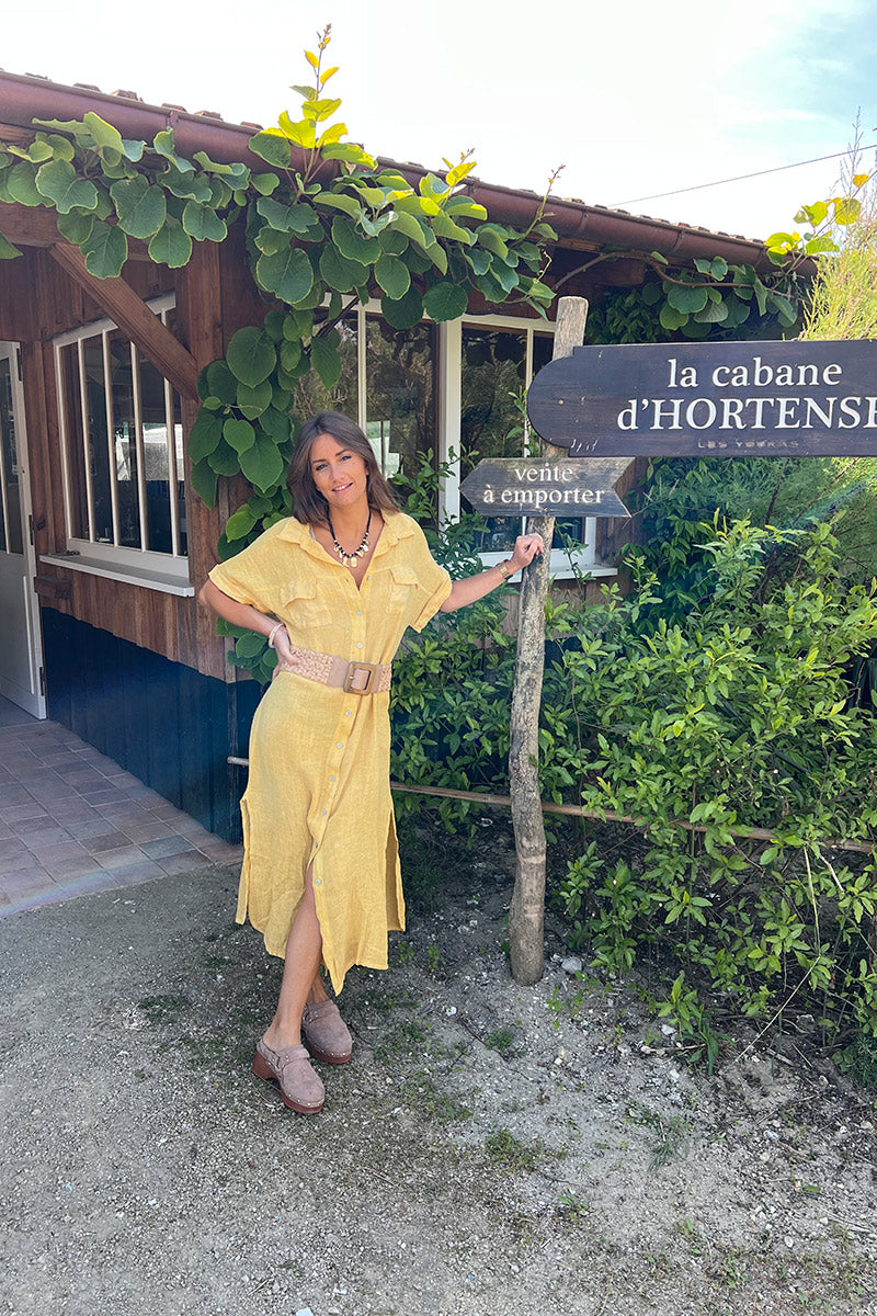 Yellow Linen Beach Maxi Dress