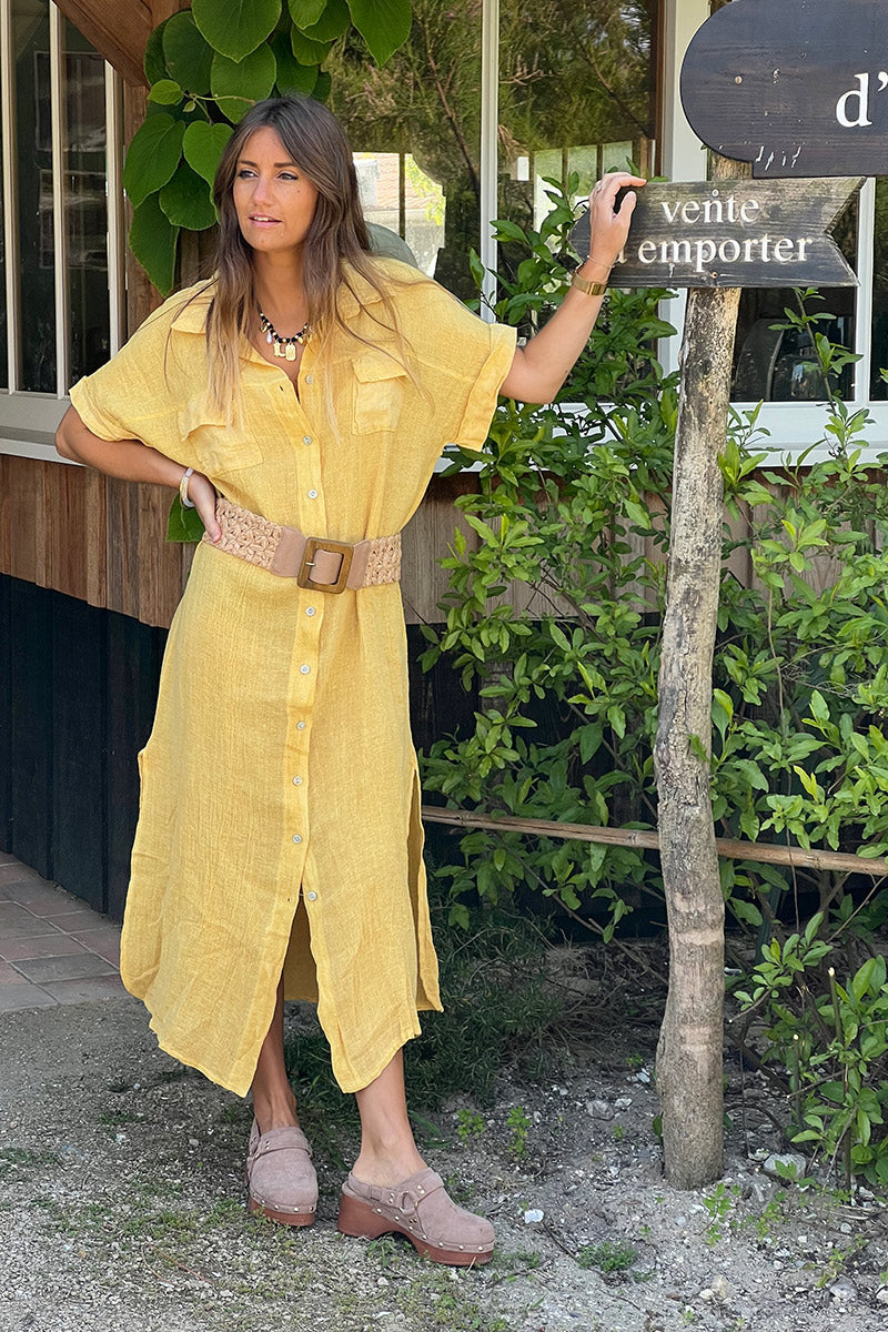 Yellow Linen Beach Maxi Dress