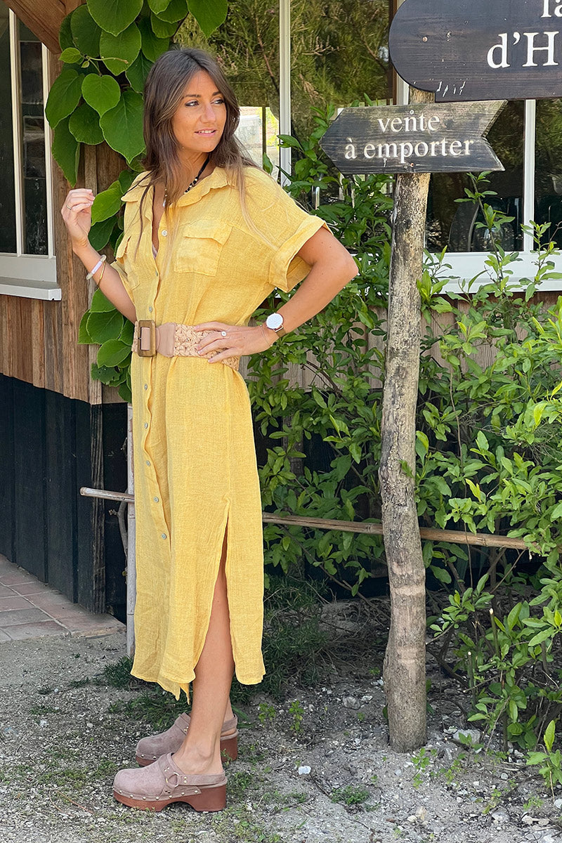 Yellow Linen Beach Maxi Dress