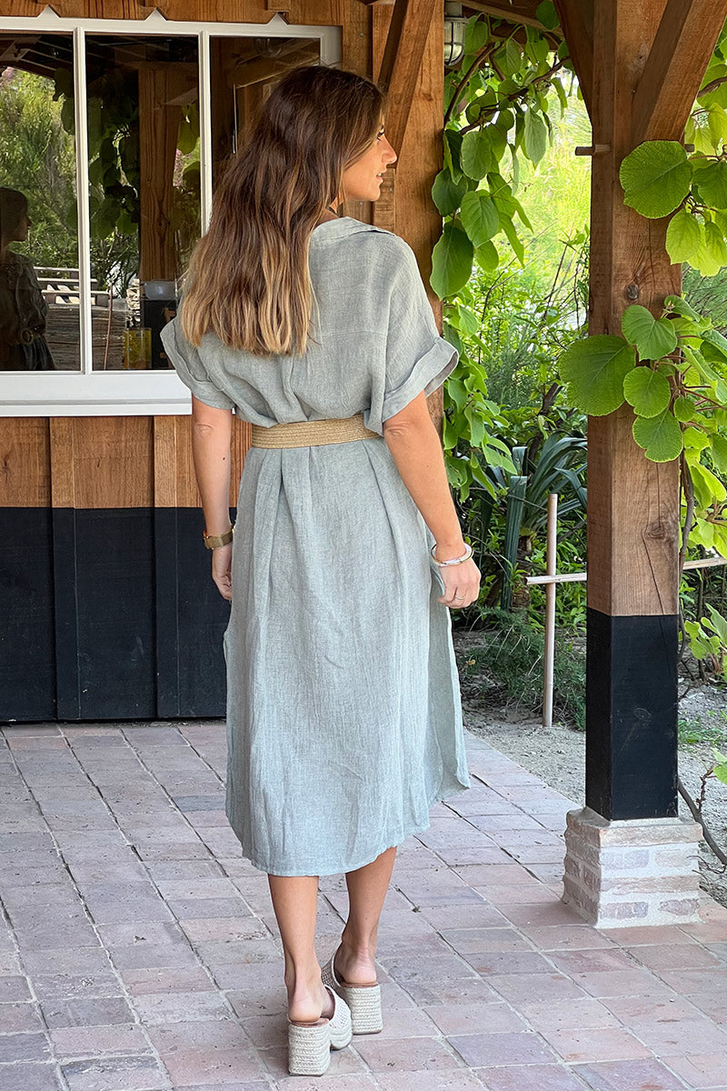 Olive Linen Beach Maxi Dress