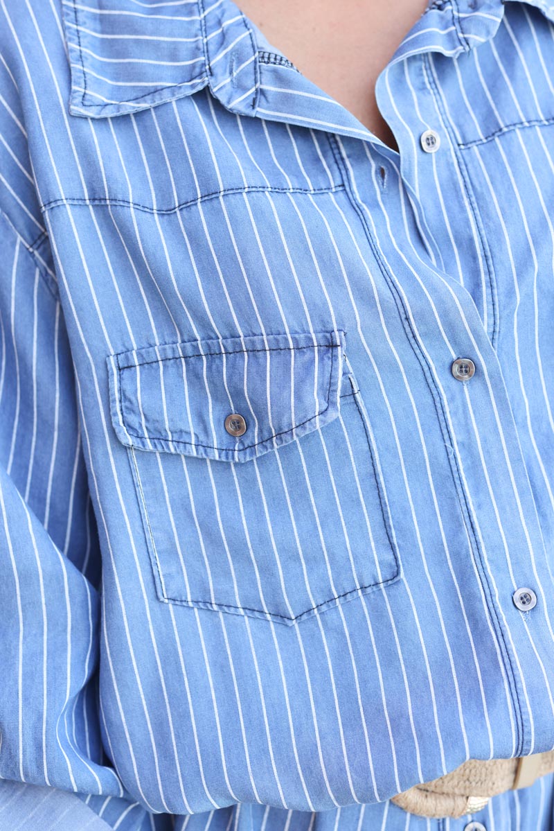 Robe chemise fluide effet jean denim a rayures verticales H033 (1)
