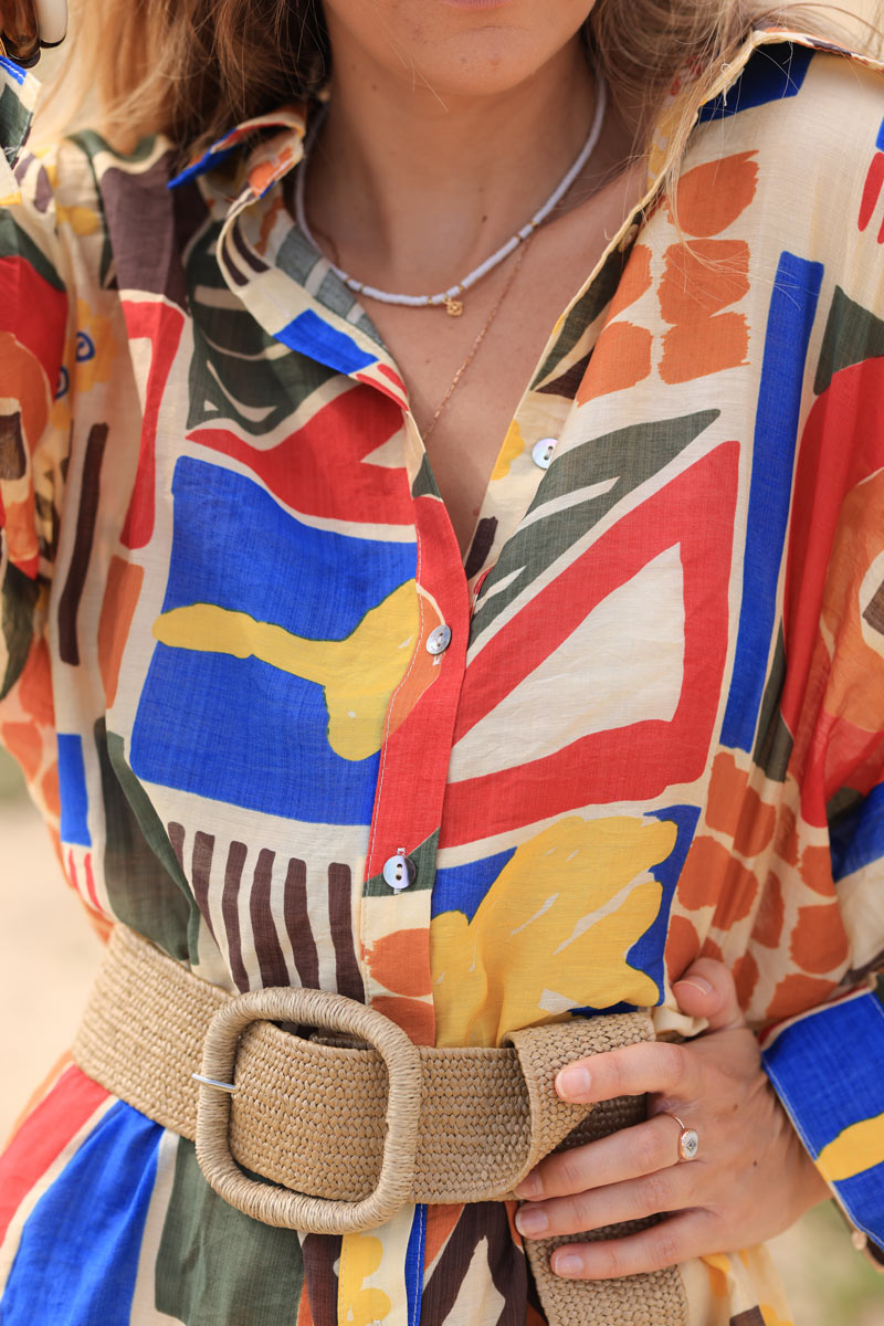 Robe chemise légère imprimé graphique multicolore