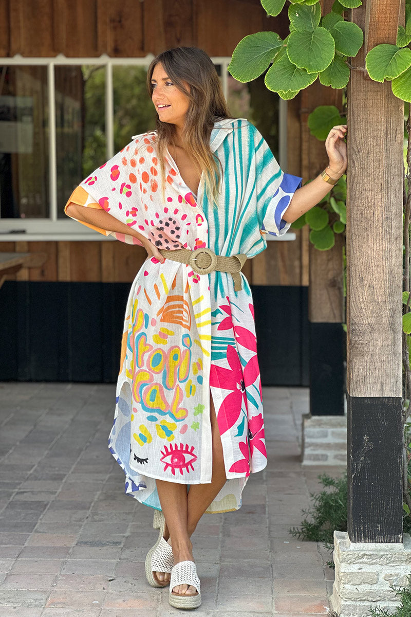 White Summer Stripes Tropical Resort Dress