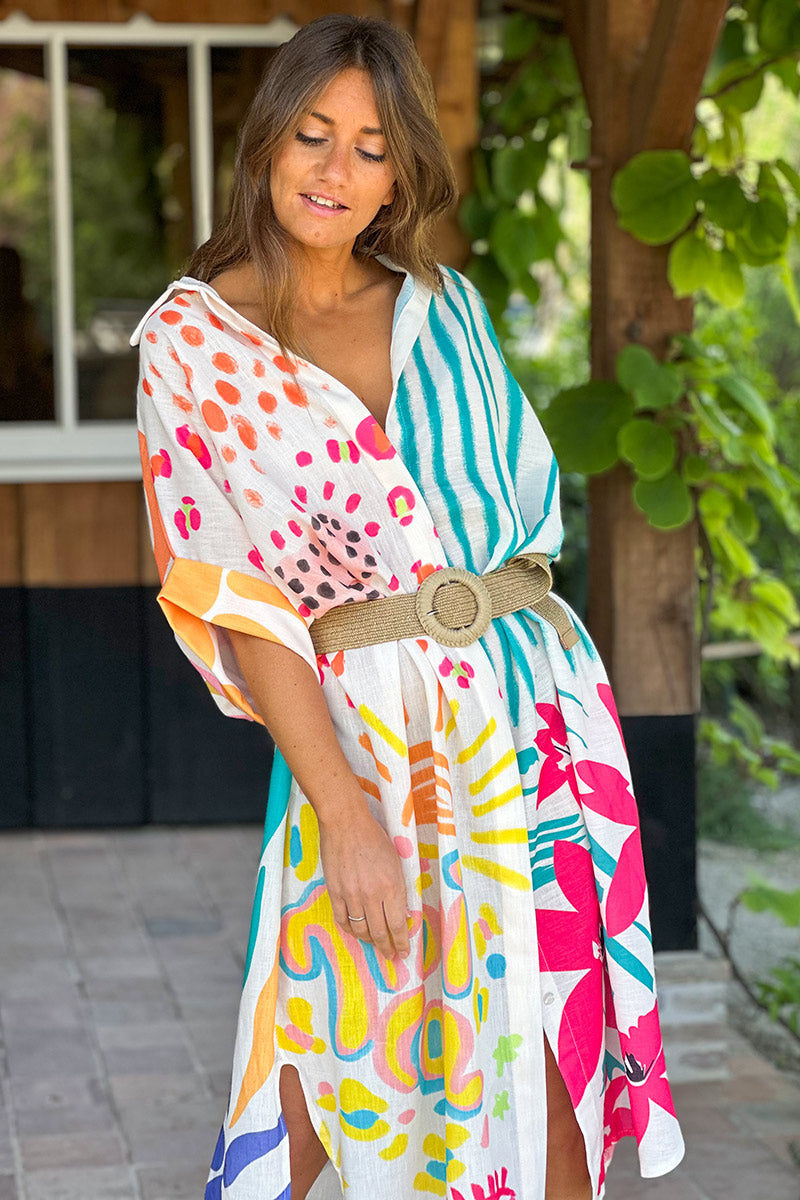 White Summer Stripes Tropical Resort Dress