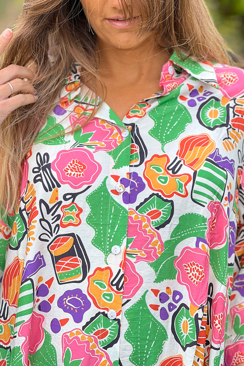 Pink and Green Floral Citrus Splash Maxi Dress