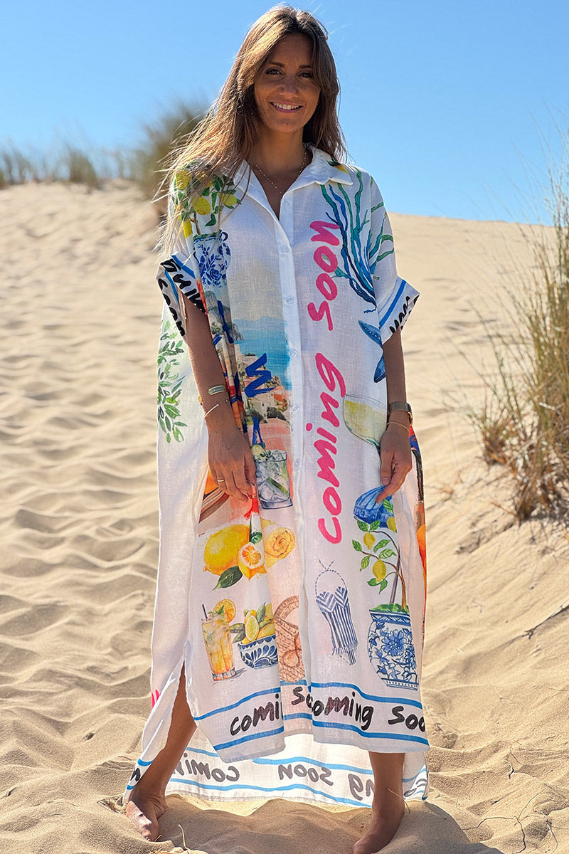 White Mediterranean Summer Poplin Shirt Dress
