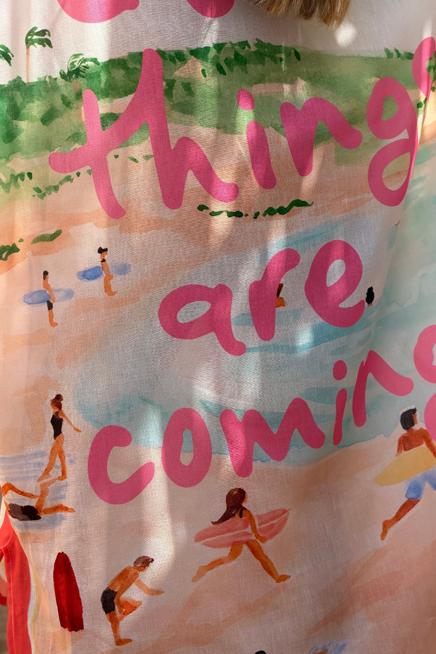 Robe chemise longue et large en coton imprime Vacances surfeurs et citrons