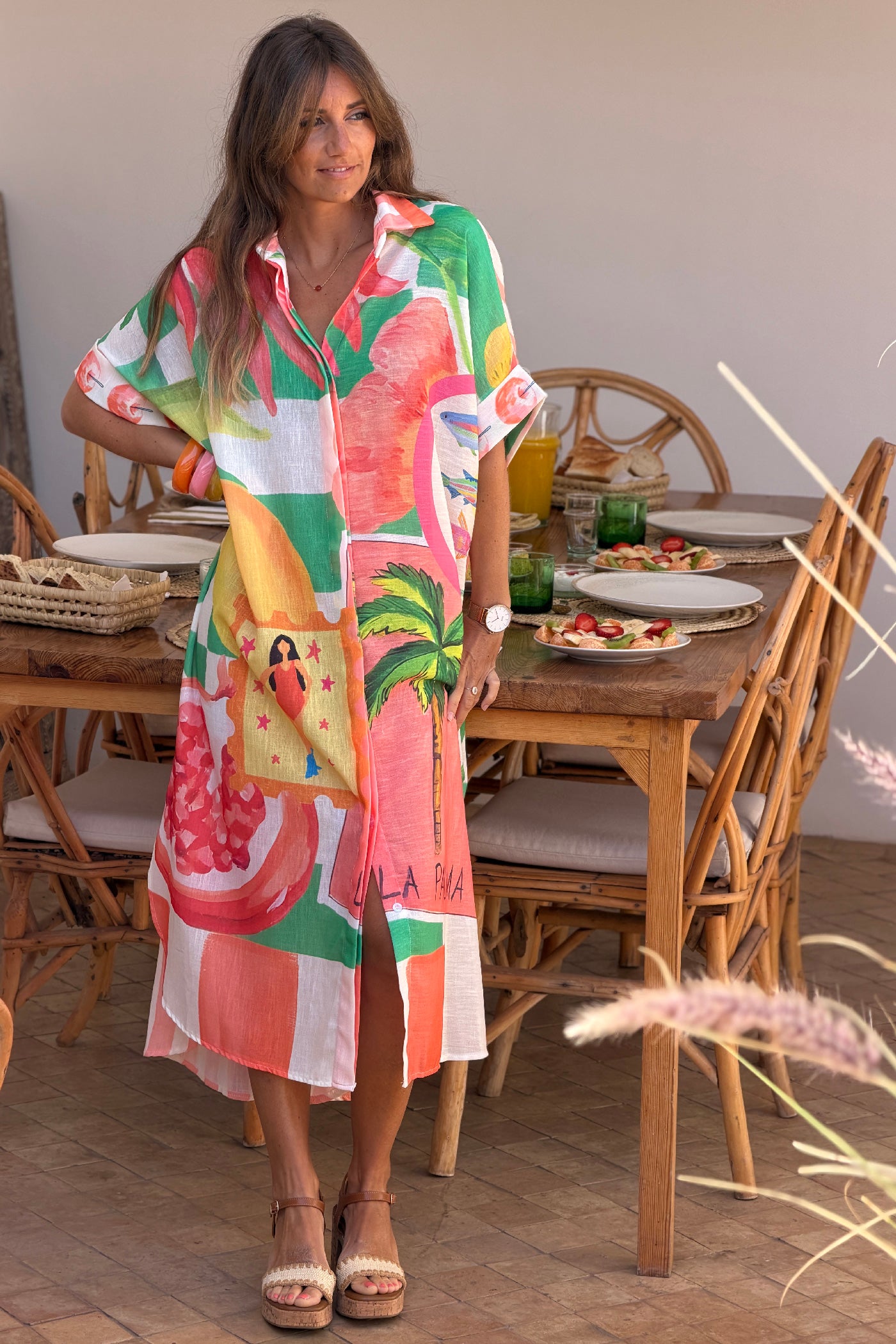Orange “La Palma” Tropical Motif Caftan