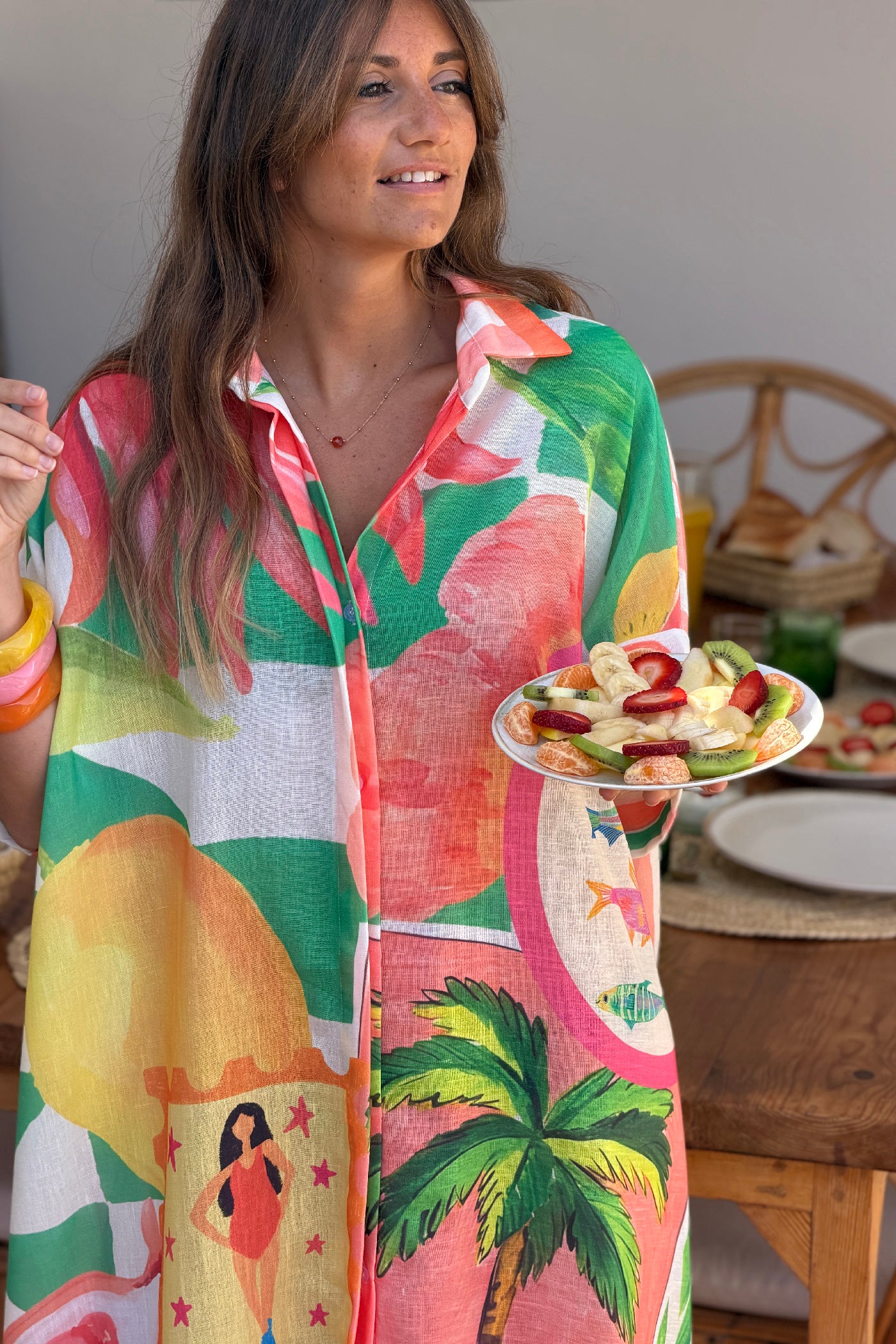 Orange “La Palma” Tropical Motif Caftan