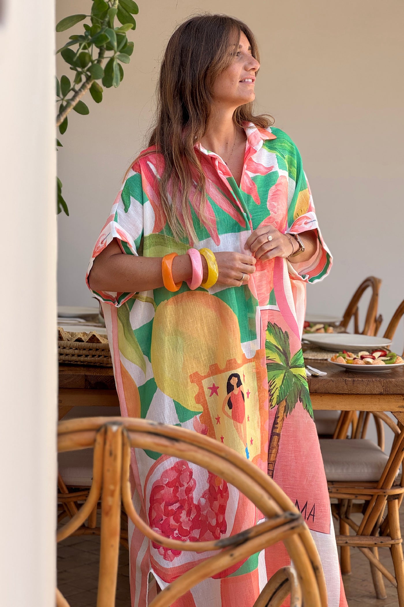 Orange “La Palma” Tropical Motif Caftan