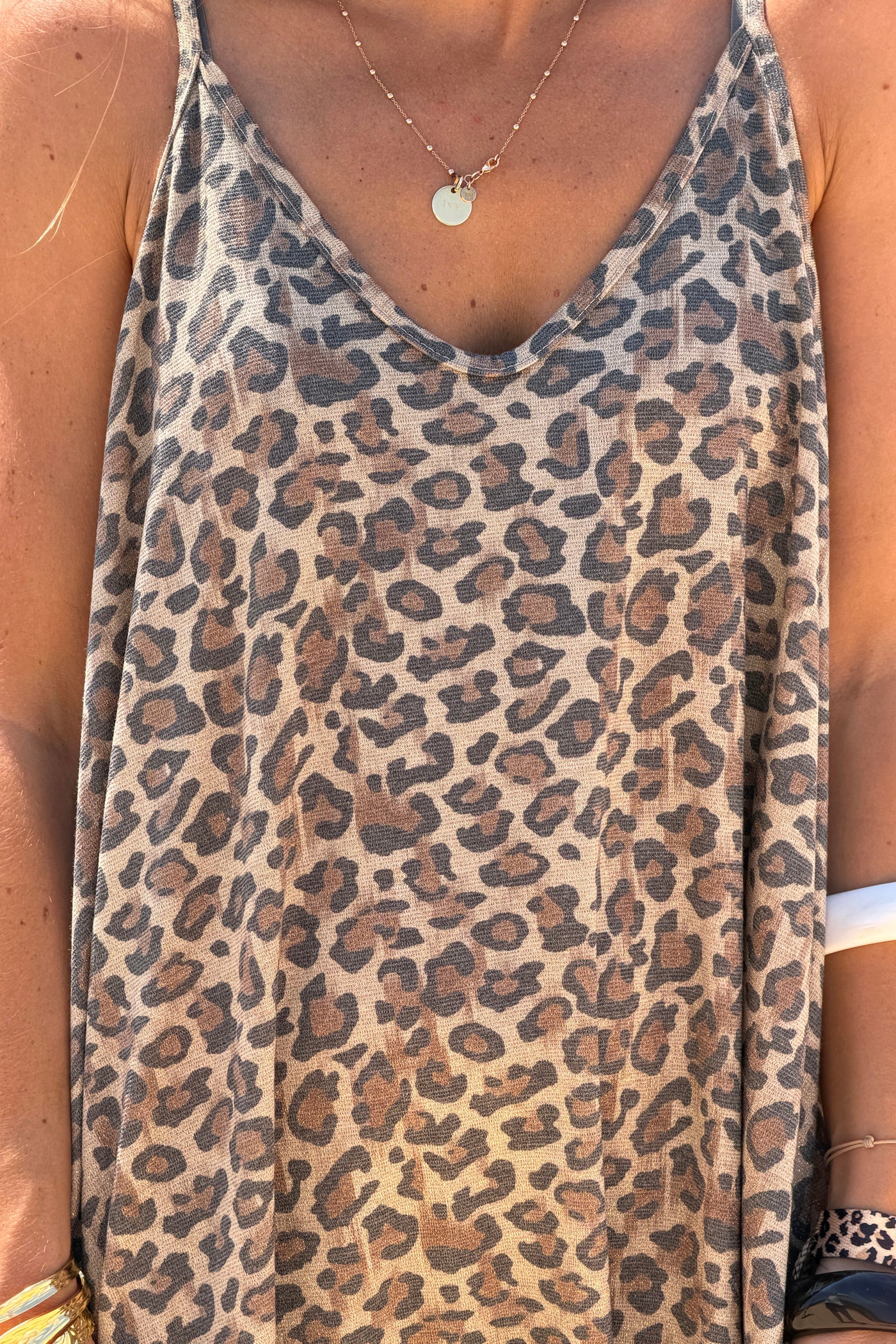 Robe confort à bretelles imprimé léopard détail lurex brillant