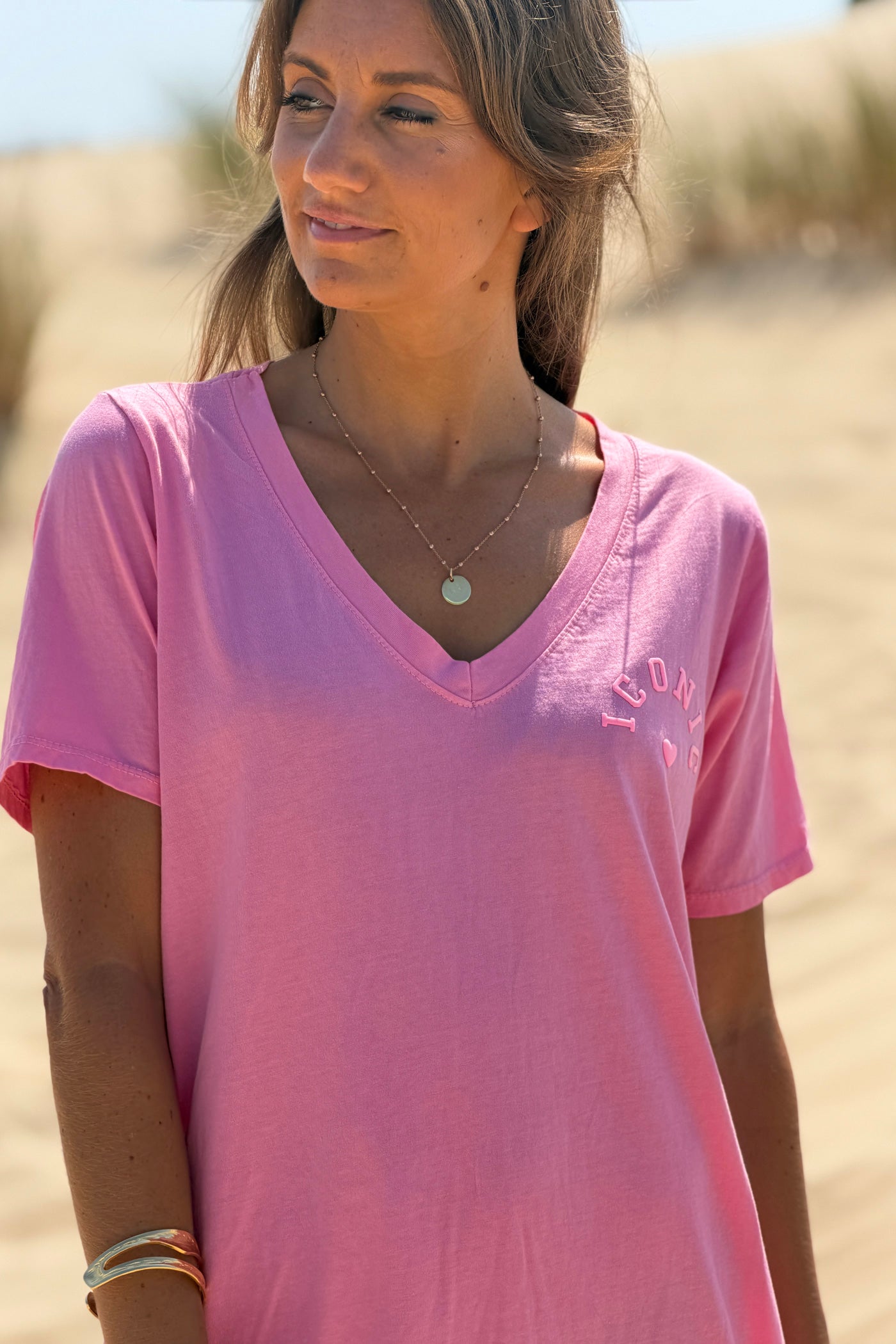 Robe courte rose en coton sérigraphie puff Iconic multicolore