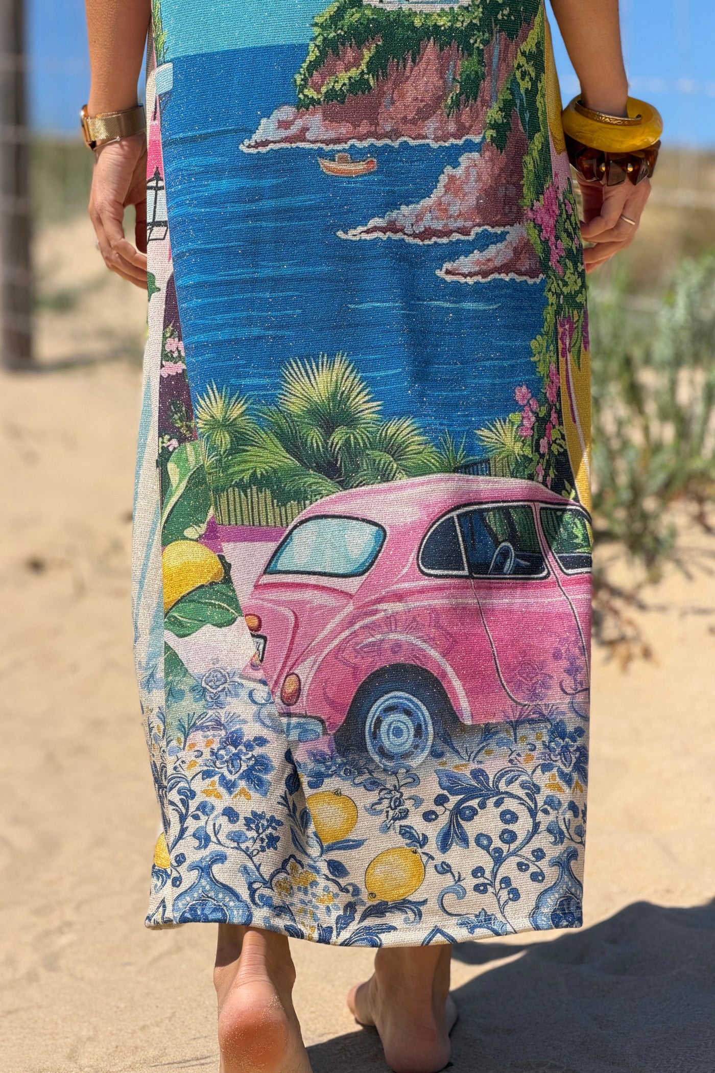 Blue Stripe “La Dolce Vita” Sleeveless Glitter Knit Maxi Dress