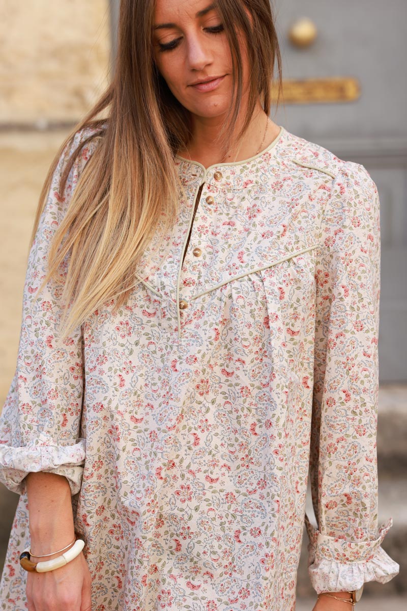 Ecru liberty paisley print smock dress