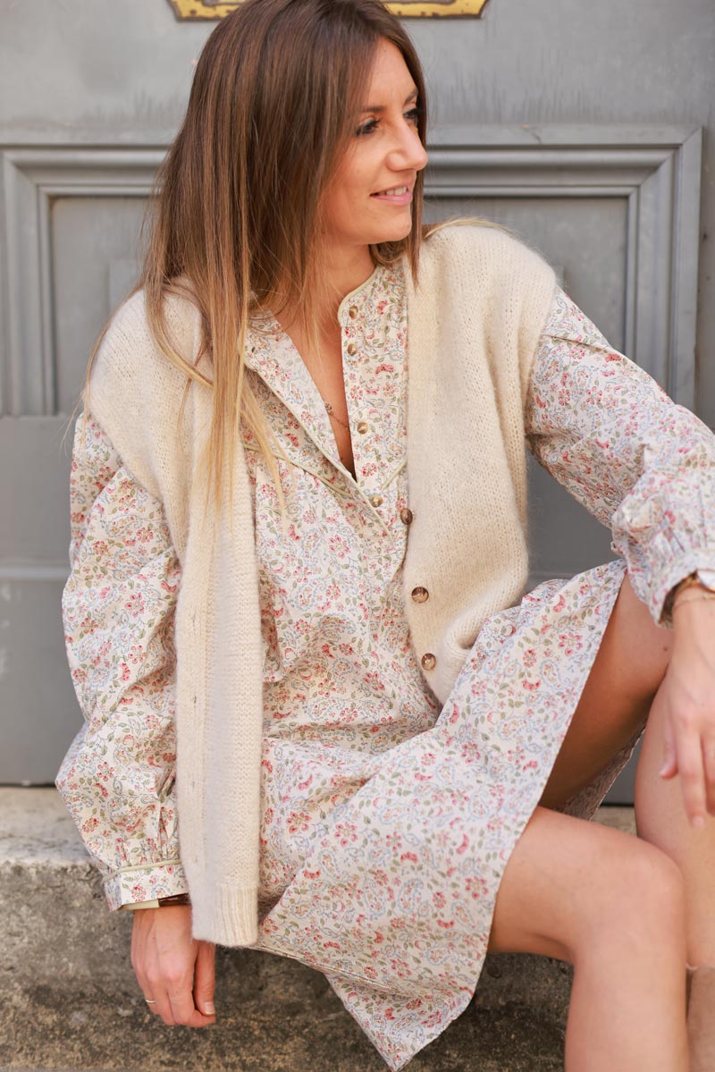 Ecru liberty paisley print smock dress