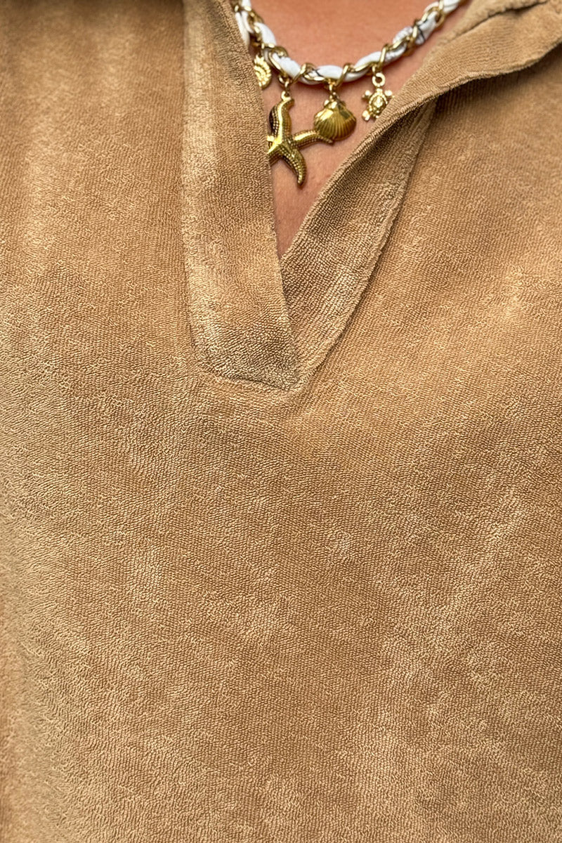 Cafe Terry Cloth Collared V-Neck Dress