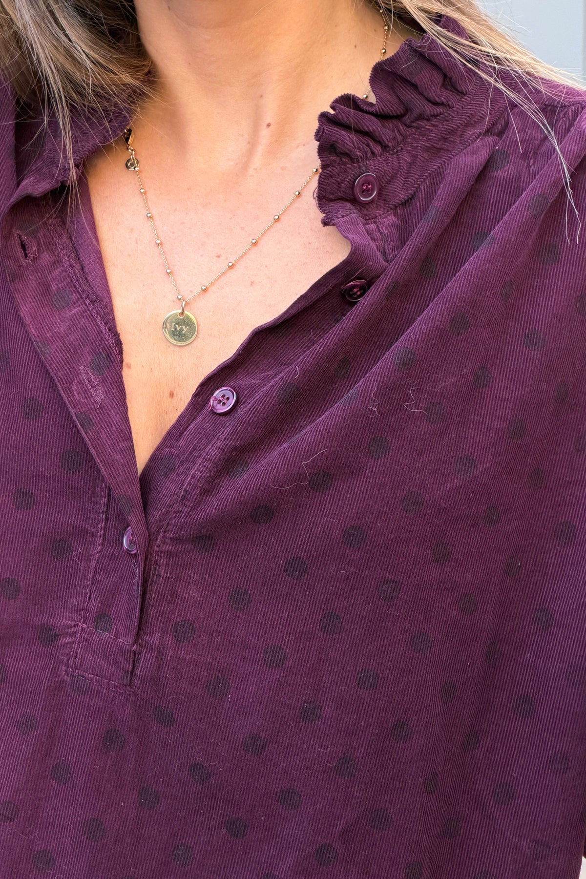 Aubergine Polka Dot Corduroy Dress