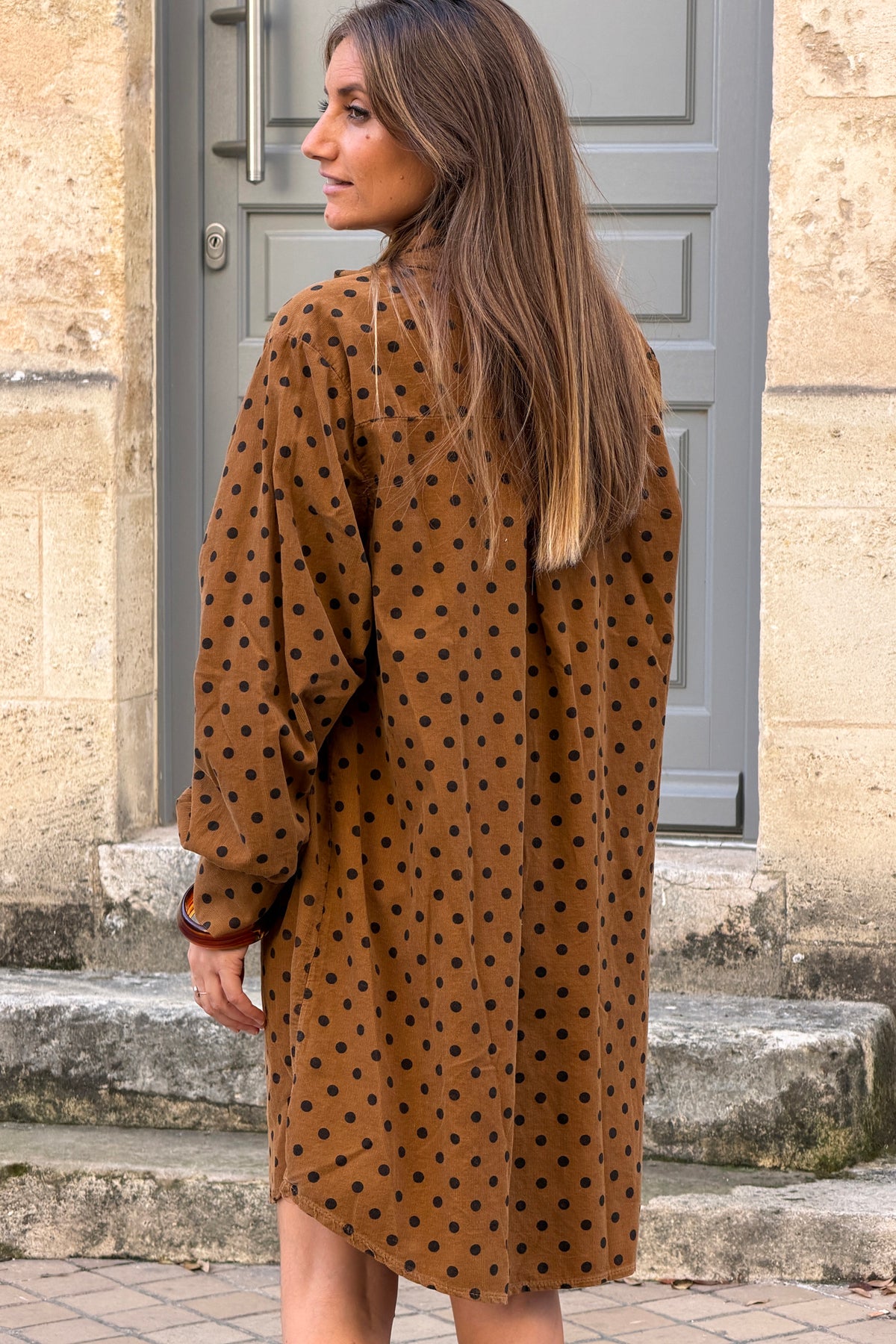 Camel Polka Dot Corduroy Dress