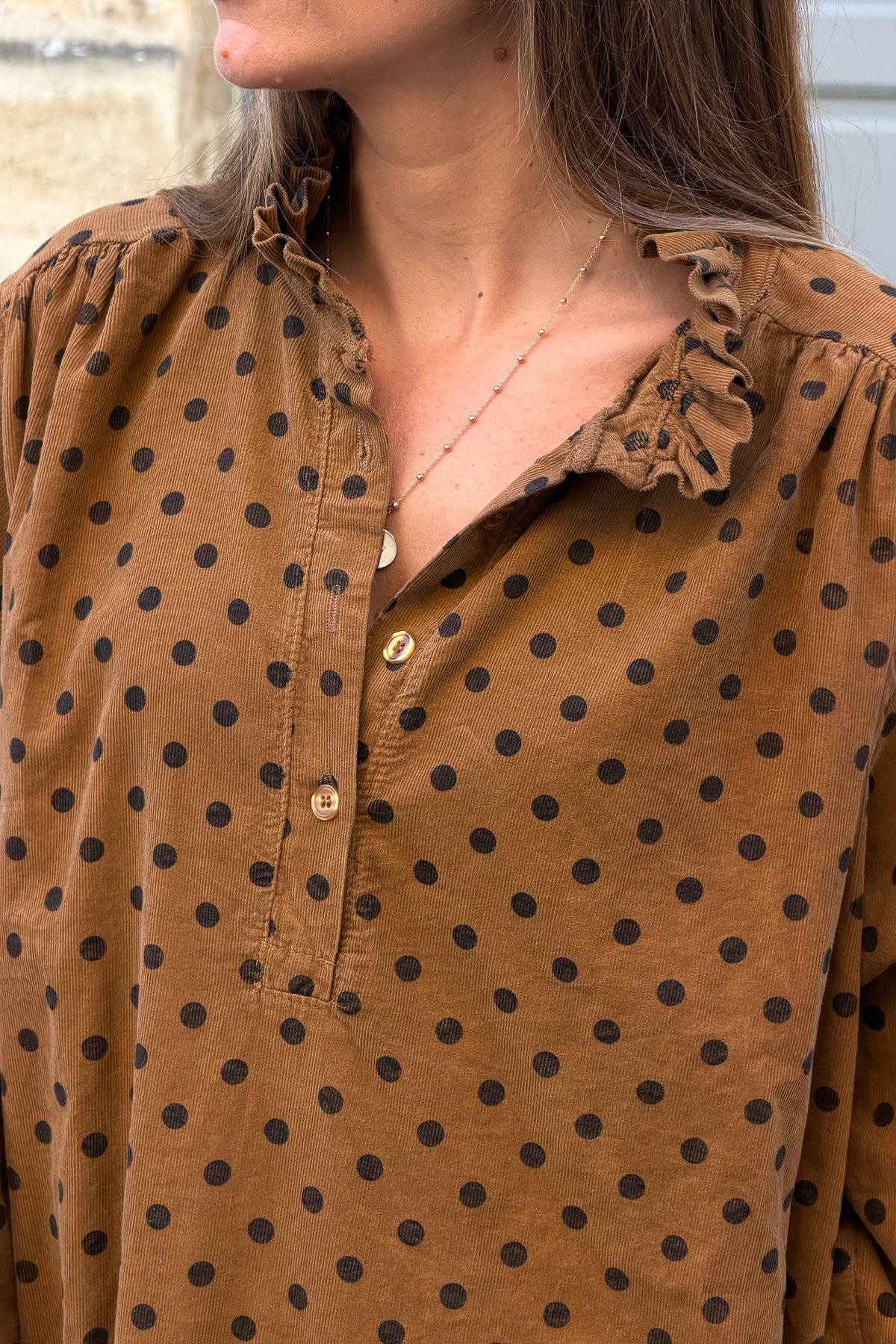 Camel Polka Dot Corduroy Dress