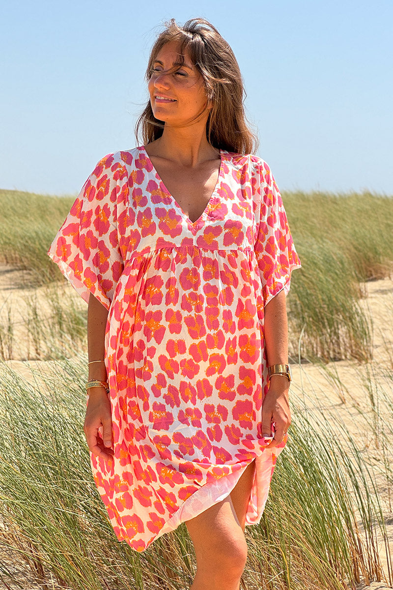 Pink Leopard Print V-Neck Sundress

